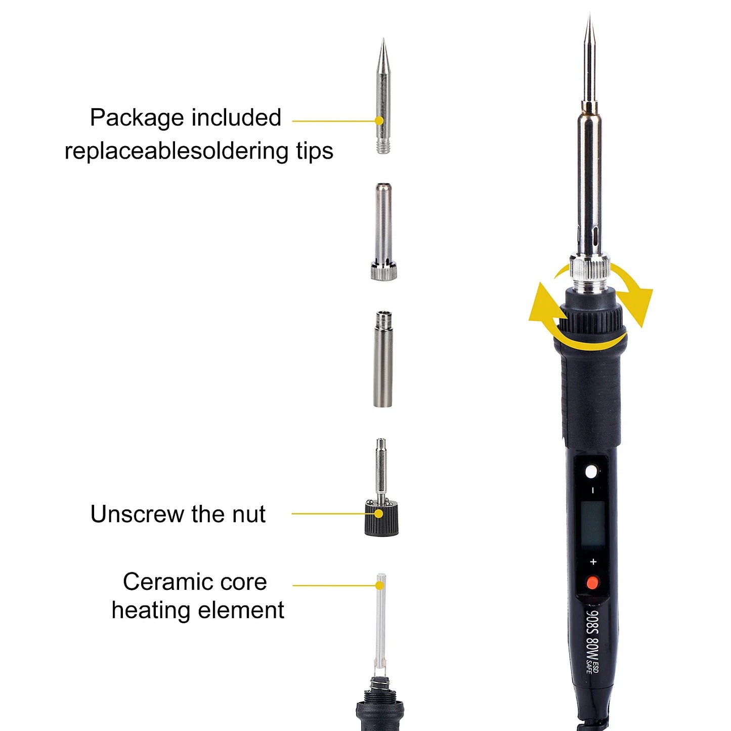 JCD 80W Electric Engraving & Soldering Pen – Wood Burning Pyrography Kit with 28 Craft Tips (908S)