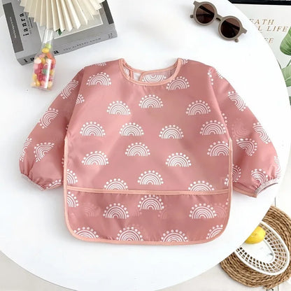 Waterproof Long Sleeve Baby Feeding Bib - Toddler Apron Smock with Food Catcher Pocket for Mess-Free Mealtime