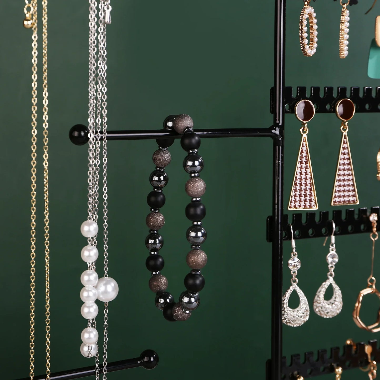 Multifunctional Jewelry Display Rack - Detachable Wooden Base Organizer for Earrings, Rings & Necklaces