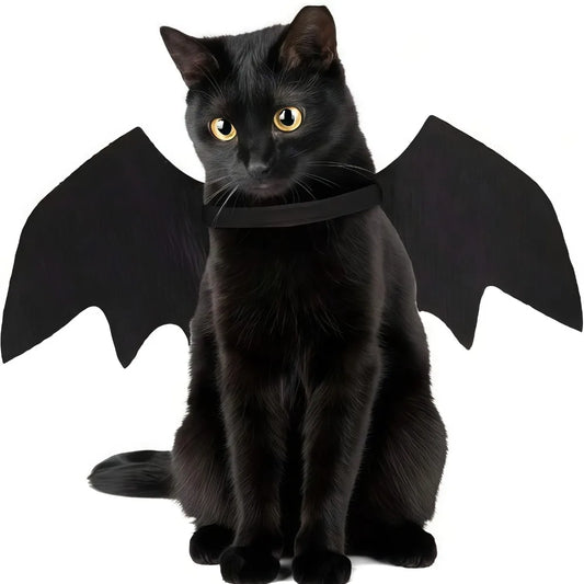 Adjustable Black Bat Wings Pet Costume - Soft Polyester Halloween Cosplay Dress Up Accessory for Cats & Pets