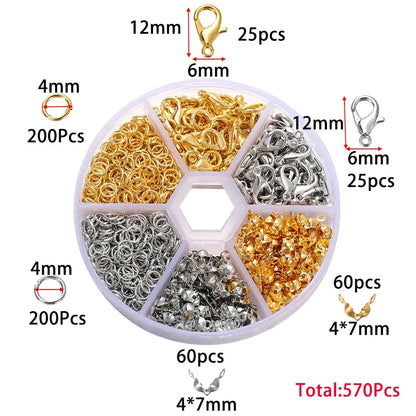 210-400Pcs Jewelry Making Kit - Lobster Clasps Jump Rings Crimp Beads Findings for DIY Bracelets & Necklaces