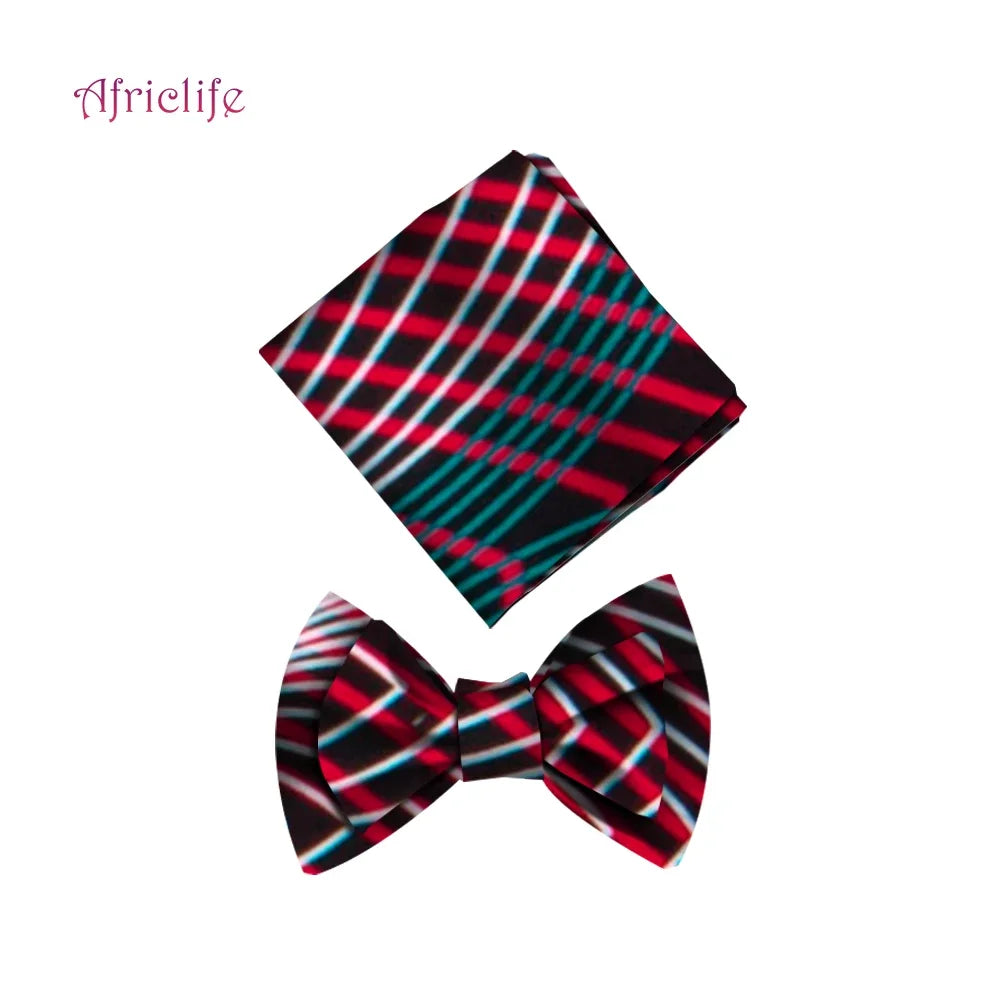 African Print Bow Tie & Kerchief Set - Bohemian Cotton Accessories for Men, Stylish Gift SP077