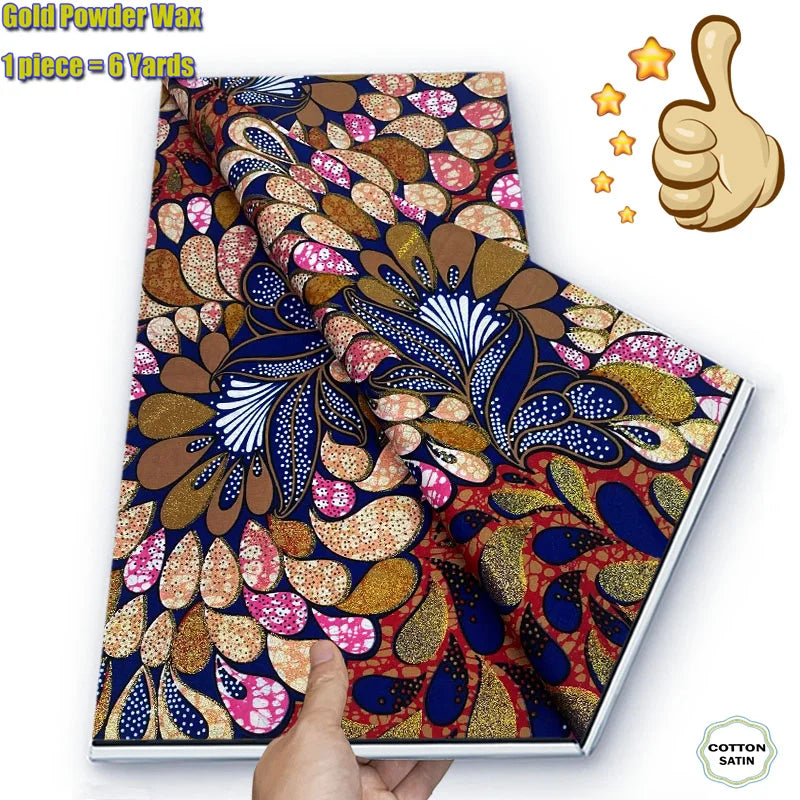 African Grand Golden Wax Fabric - Glitter Gold Ankara Pagne Batik Print Soft Cotton Fabric