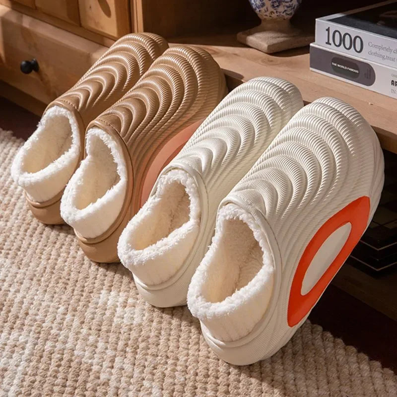 Unisex Plush Winter Slippers - Warm Thick Cotton Waterproof Non-Slip Indoor Outdoor Shoes
