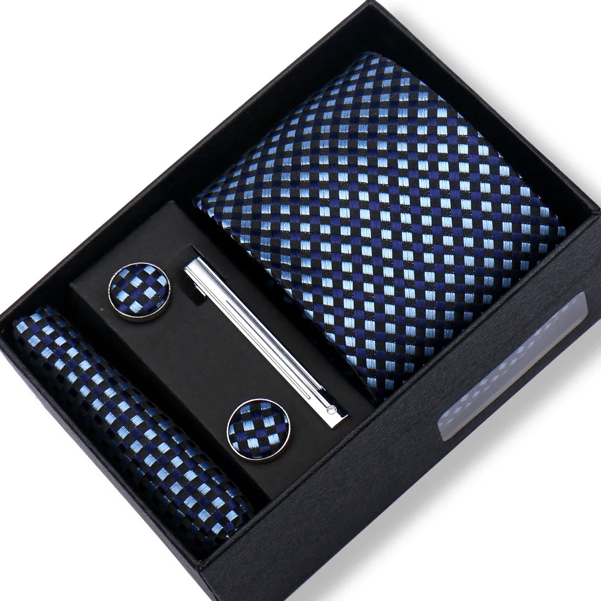Men’s Green Tie Gift Box Set - Premium Business Necktie with Hanky, Cufflinks & Tie Clip for Wedding Formal Wear