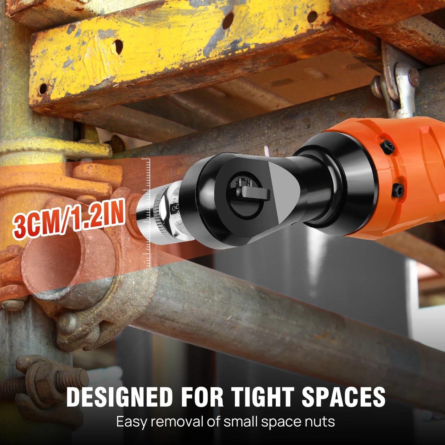DayPlus 200NM 3/8" Cordless Electric Ratchet Wrench | 90° Angle 12V Power Tool with 2 Batteries, Charger & 7 Sockets