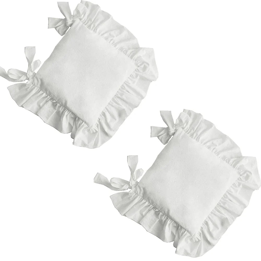 Ruffled Dining Chair Pads - Vintage Seat Cushion Covers with Ties Non-Slip Kitchen Farmhouse Decor