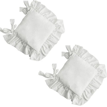 Ruffled Dining Chair Pads - Vintage Seat Cushion Covers with Ties Non-Slip Kitchen Farmhouse Decor