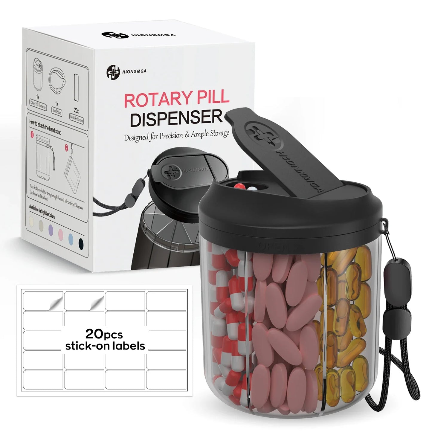 Weekly 7-Compartment Pill Organizer – Portable Travel Pill Case with Anti-Mix Design & 20 Labels