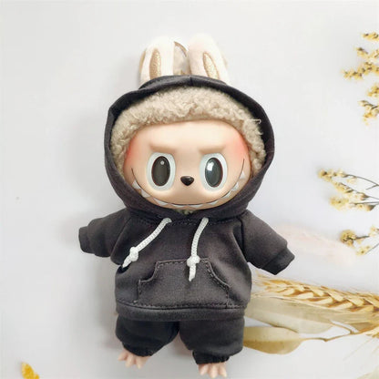 17cm Labubu Doll Outfit Set – Black Hoodie Sweatshirt & Pants, DIY Gift for Dolls