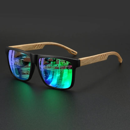 Wood Grain Square Sunglasses - UV400 Unisex Fashion Eyewear for Driving, Hiking & Travel