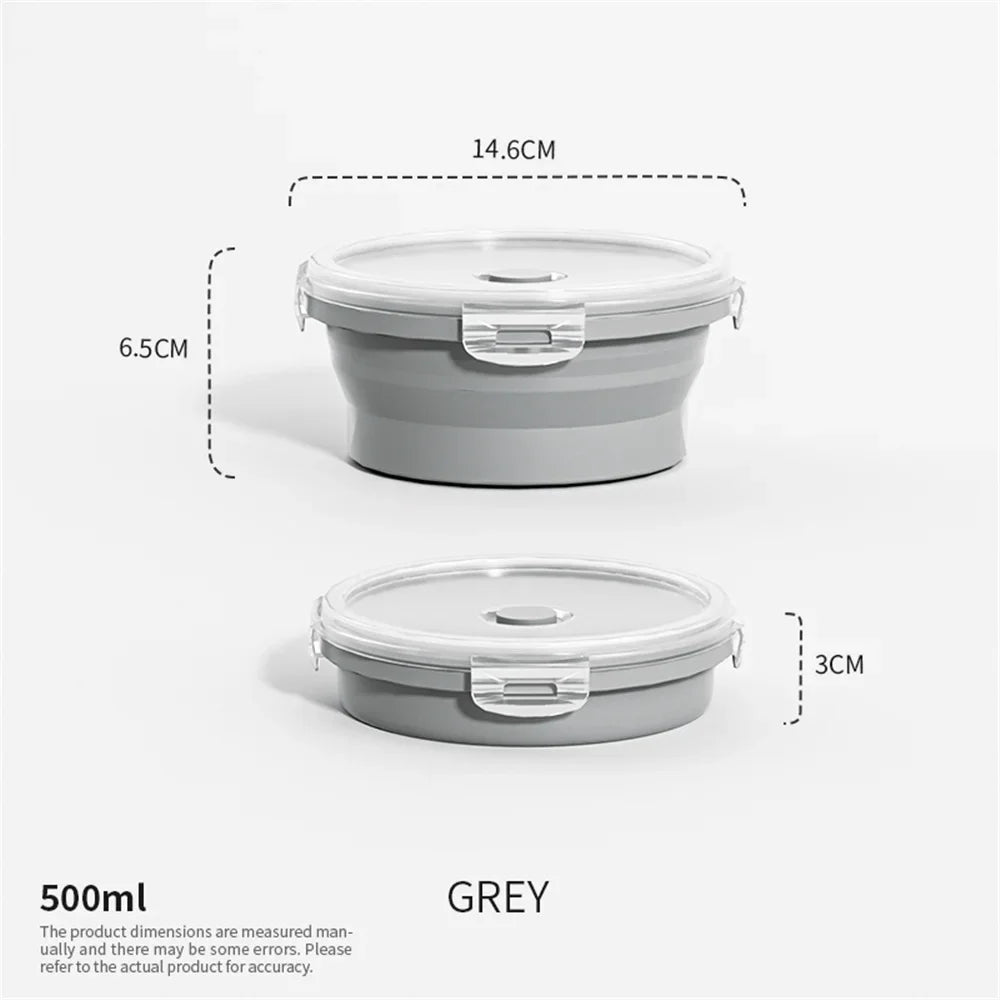Collapsible Silicone Food Storage Container - Portable Lunch Box with Lid for Microwave & Freezer Use