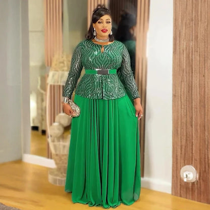 2026 African Dashiki Sequin Dress - Plus Size Ankara Wedding & Party Maxi Gown