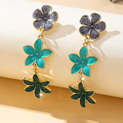Multi Layer Flower Pendant Earrings - Women's European Style Oil Drip Alloy Fashion Jewelry Accessories