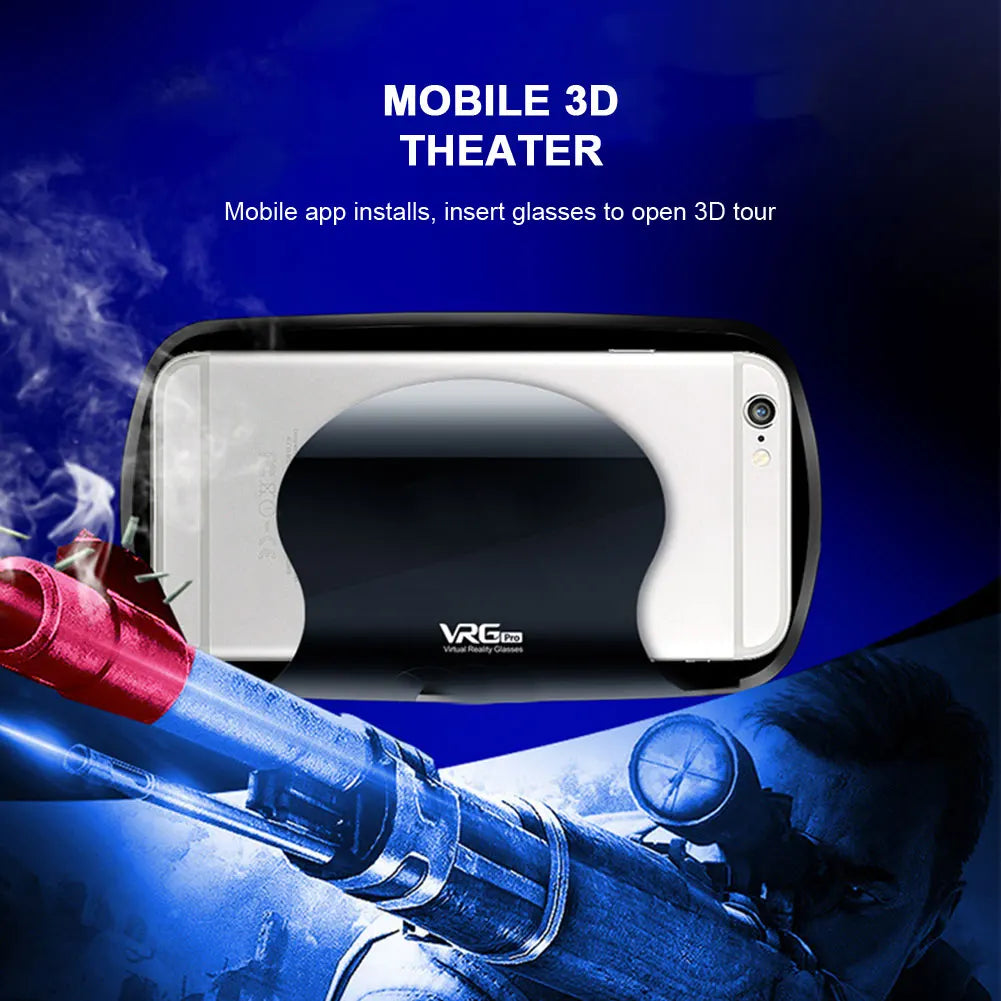 3D VR Headset – Virtual Reality Smart Glasses Helmet for Smartphones with Controllers and 7-Inch Lenses