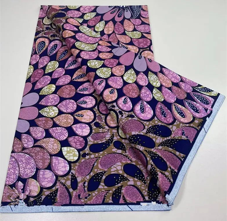 African Golden Glitter Wax Fabric - 6 Yards Ankara Batik Pagne Material for Sewing & Fashion Designs