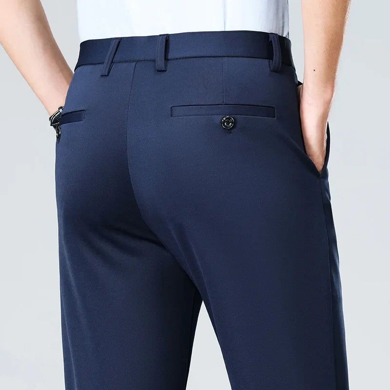 Men’s Slim Stretch Suit Pants - Summer Thin Business Formal Trousers for Office, Work & Plus Size Fit