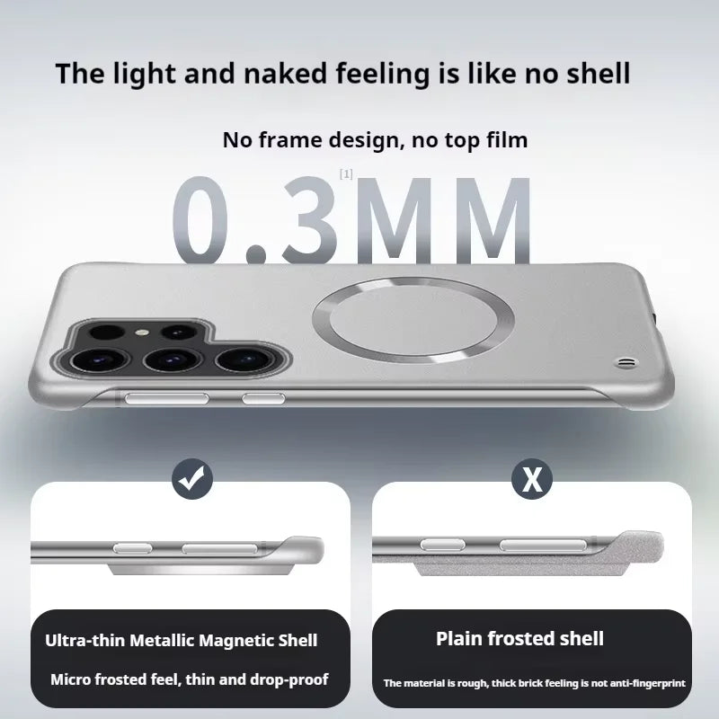 Ultra Thin Magnetic Metal Case for Samsung S25/S24 Ultra, S23/S22 FE – Frameless Matte PC Cover with MagSafe Compatibility