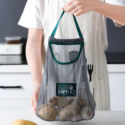 Reusable Hanging Mesh Storage Bag – Kitchen Fruit & Vegetable Organizer Net Bag for Onions, Garlic, Potatoes & Ginger
