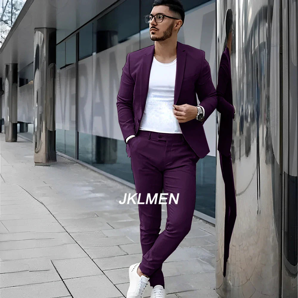 Gray Men’s 2 Piece Suit - Summer Casual Blazer & Pants Set for Wedding, Formal Events and Groom Style XS-5XL