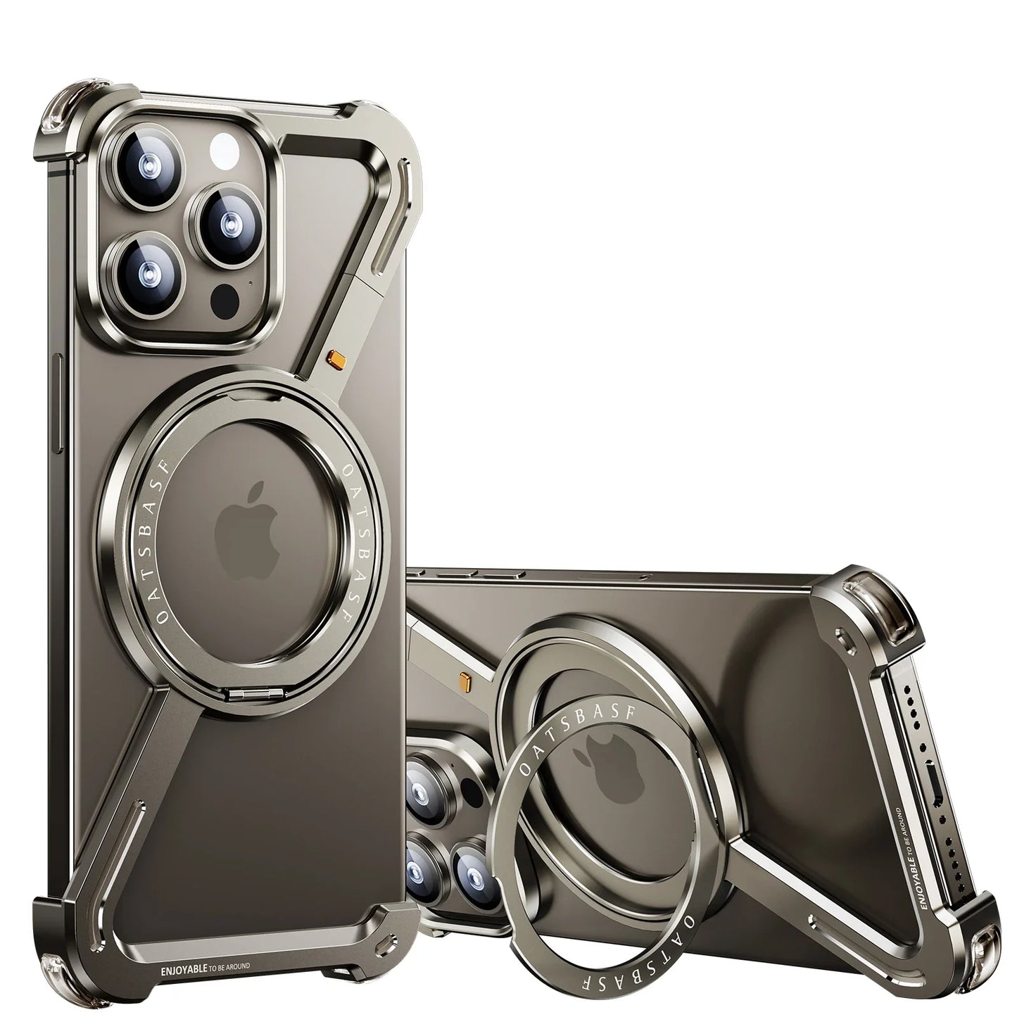 Oatsbasf Z-Shape Metal Phone Case for iPhone 15/16 Pro Max | Shockproof Cover with 360° Rotating Holder