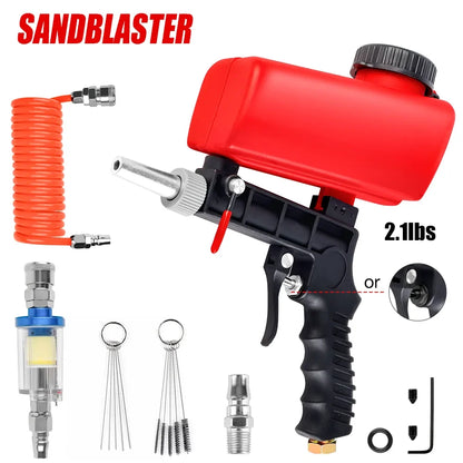 90PSI Portable Sandblasting Gun - Adjustable Cordless Handheld Gravity Air Tool for Home Cleaning & Surface Polishing