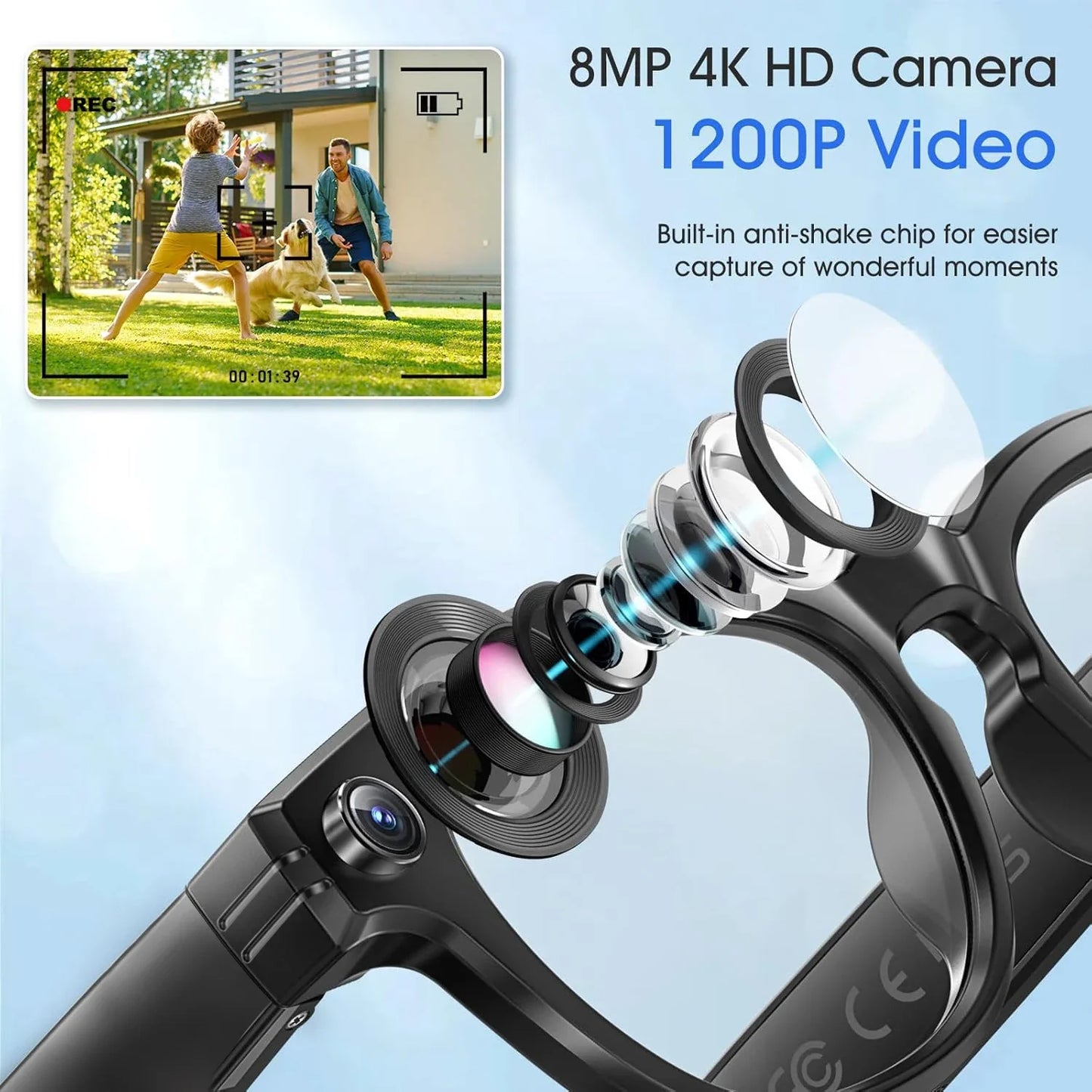 800W AI Smart Camera Glasses – Color-Changing Men’s Smart Sunglasses with Translation, Photo & Video Recording, Waterproof