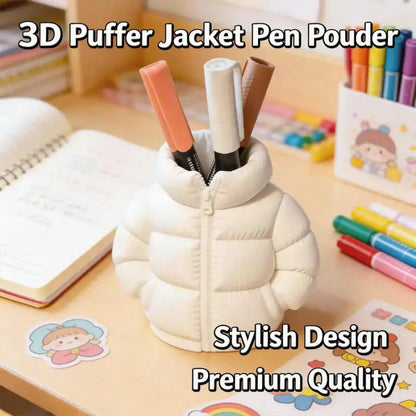 3D Puffer Jacket Pen Holder - Cute Creative Desk Organizer, Stand-Up Pen Pouch for Office & Home