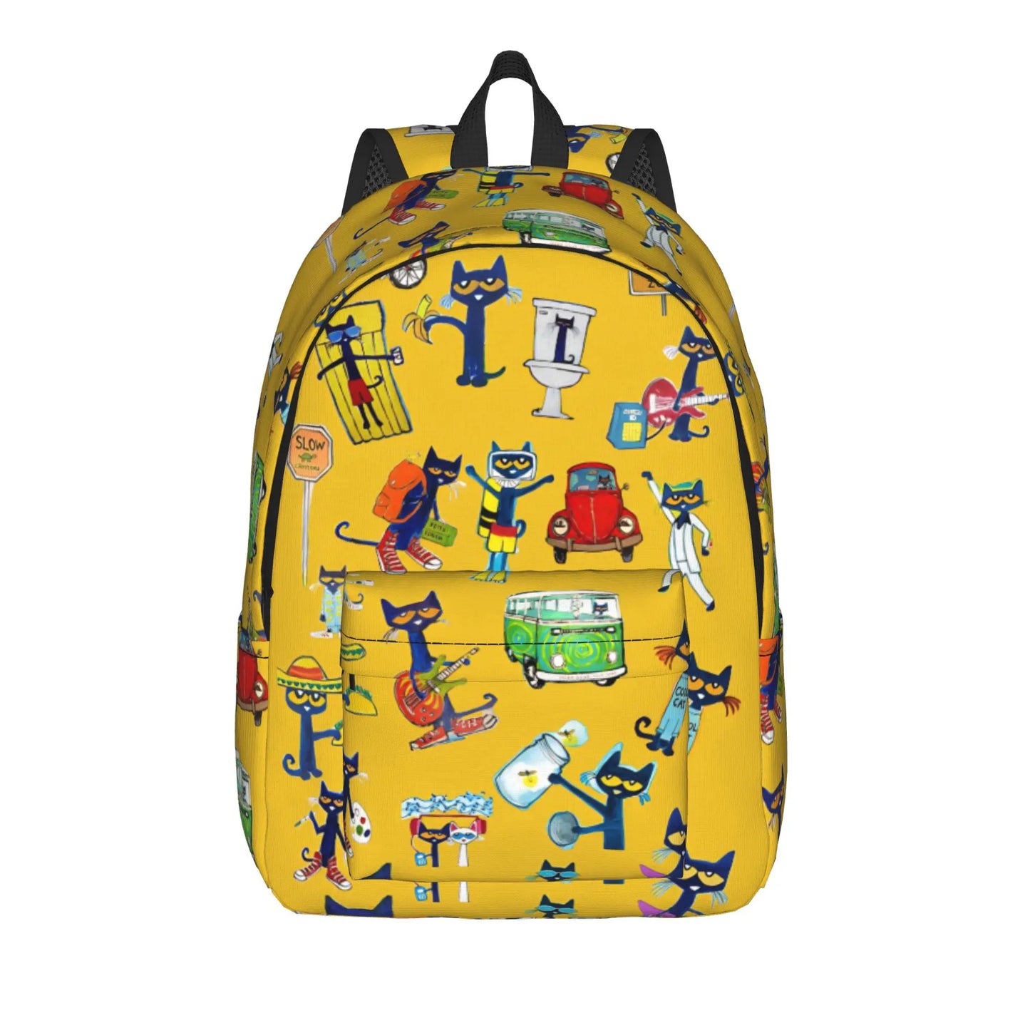 Pete The Cat Casual Backpack - Cartoon Student Laptop Shoulder Bag With Pocket For Men And Women