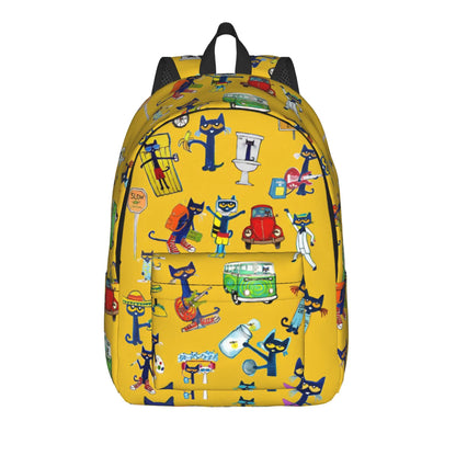 Pete The Cat Casual Backpack - Cartoon Student Laptop Shoulder Bag With Pocket For Men And Women