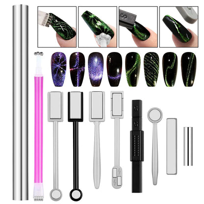 Magnetic Nail Art Wand Pen Set – 3D Cat Eye Gel Magnet Tool for UV Gel Polish & Magic Manicure Designs