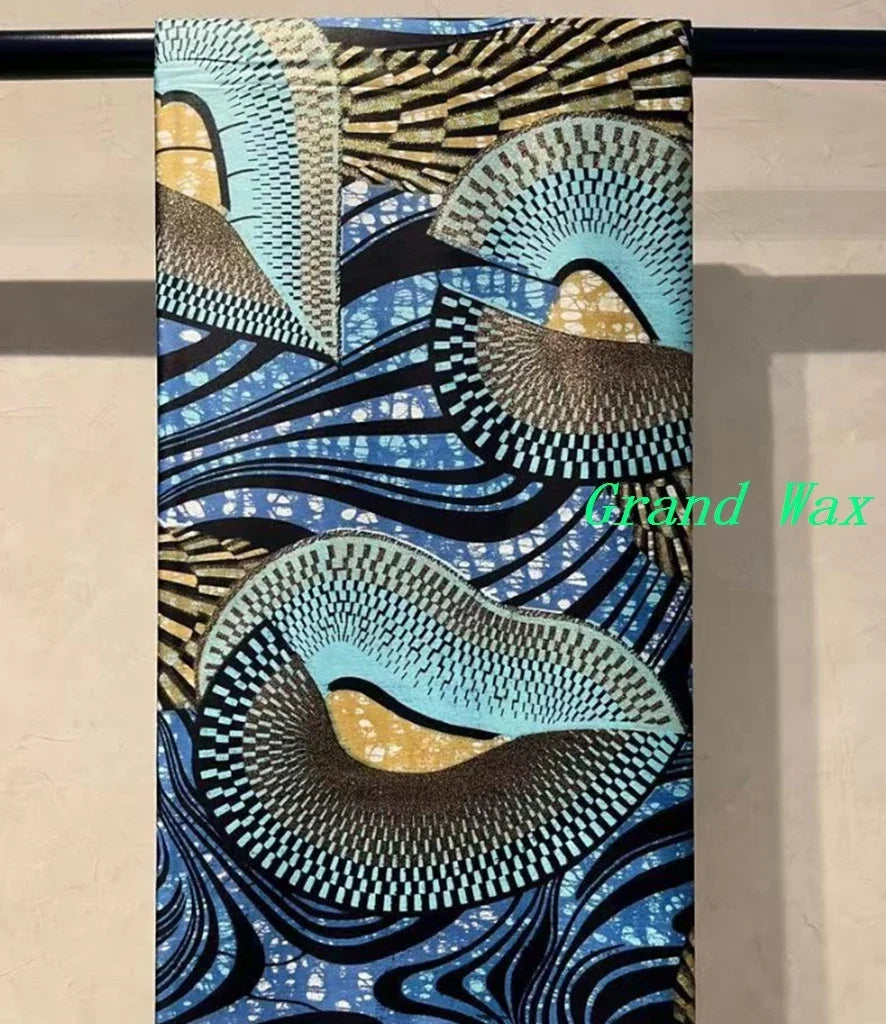 African Golden Glitter Wax Fabric - Soft Cotton Ankara Batik Print Material for Uniforms