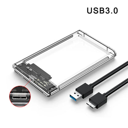 Clear 2.5 Inch SATA SSD HDD Enclosure - USB 3.0 Type-C External Hard Drive Case with UASP Support