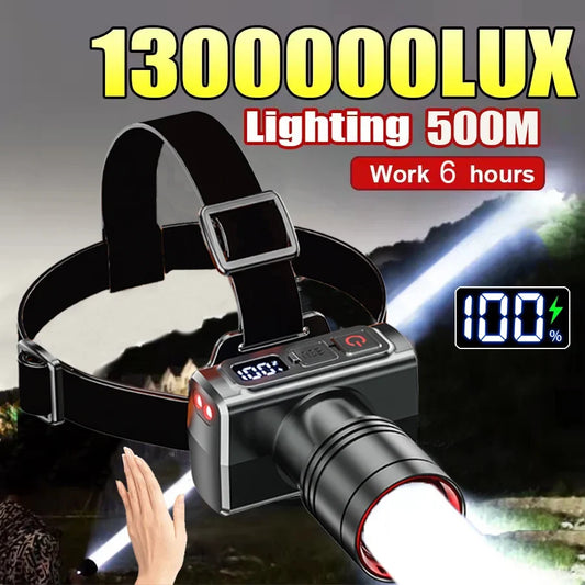 Rechargeable LED Headlamp – Super Bright Motion Sensor Front Head Light, Waterproof Outdoor Head Flashlight for Camping, Hiking & Night Work Use
