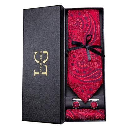 Hi-Tie Luxury Paisley Teal Green Tie Set - Men’s Classic Necktie with Handkerchief & Cufflinks Gift Box for Wedding & Formal Wear
