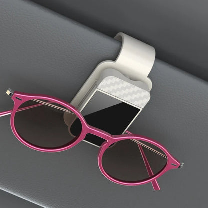 Car Sun Visor Sunglasses Holder - Stable Eyeglass Clip with Card & Ticket Storage Organizer