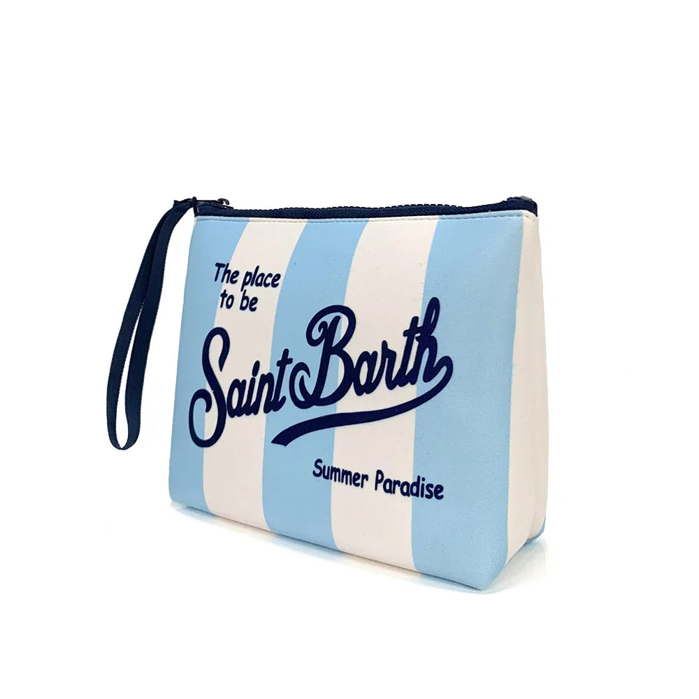 S-SAINT BARTH Pink Neoprene Clutch Bag – Trendy Vertical Zip Pouch Makeup & Toiletry Purse for Women