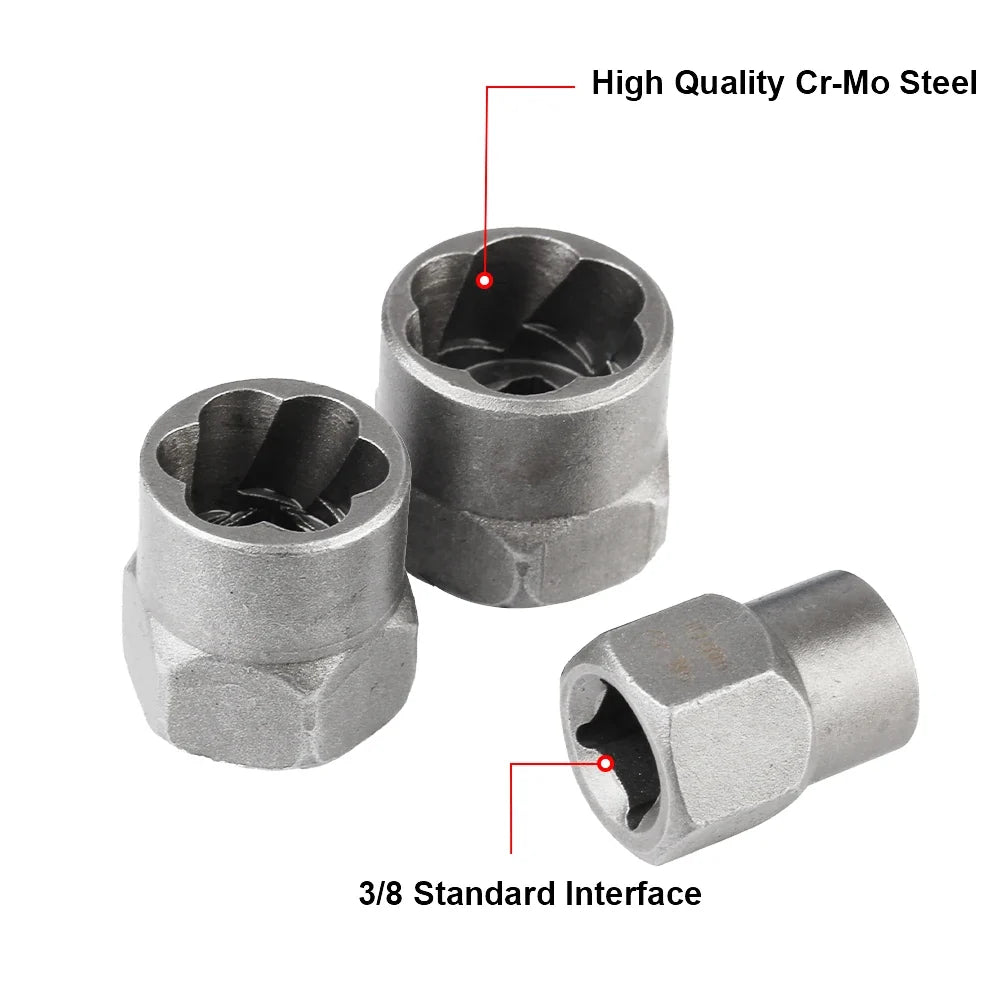 14-Piece Damaged Bolt & Nut Remover Socket Set - Cr-Mo Steel Car Tool Kit with Screw Extractor Sockets