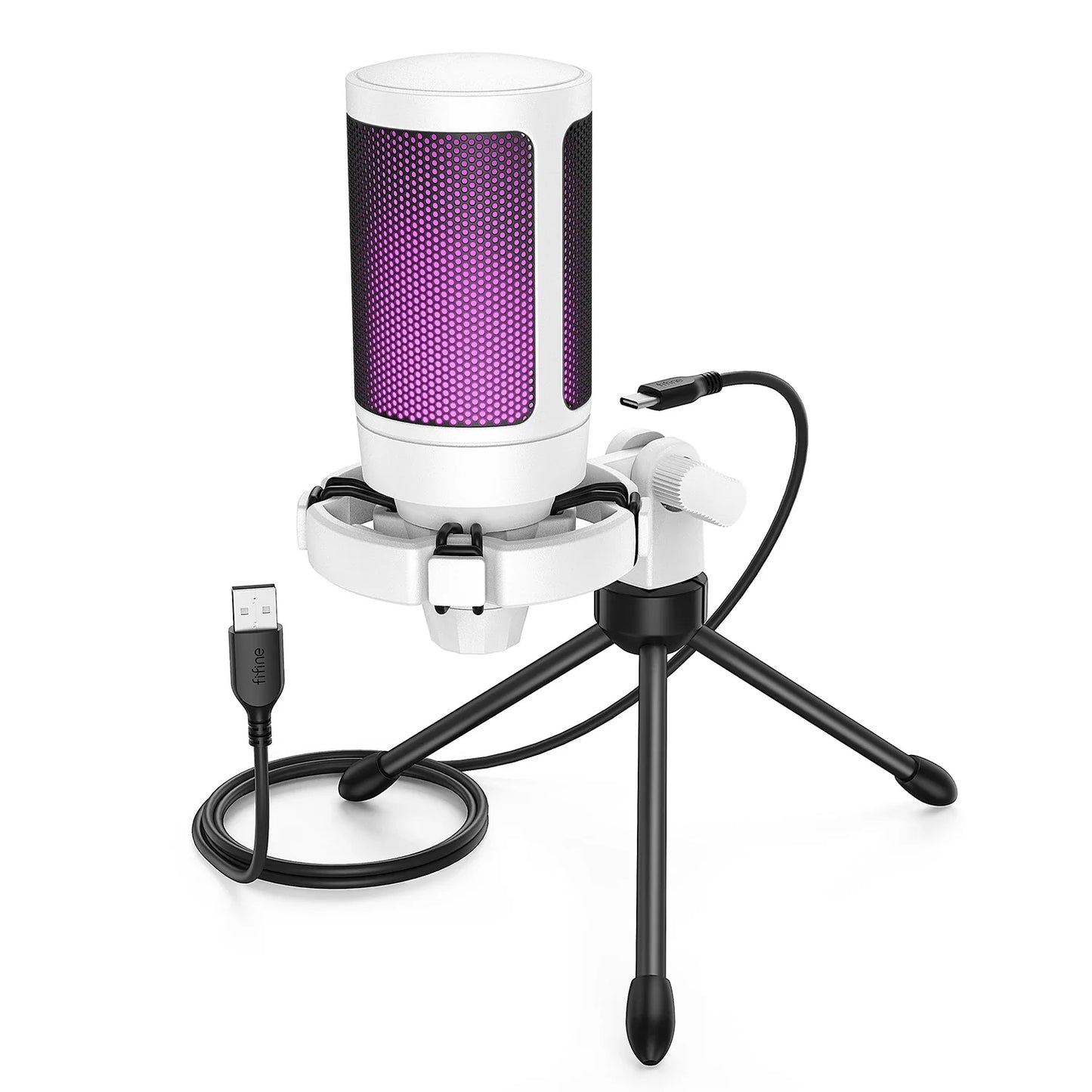 FIFINE AmpliGame RGB Gaming Microphone - USB Condenser Mic with Touch Mute & Tripod for PC, PS4/PS5, Laptop Streaming