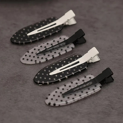 4Pcs Polka Dot Acrylic Hair Clips - Black White Secure Hold Barrettes for Daily Wear Party Hairstyles & Accessories