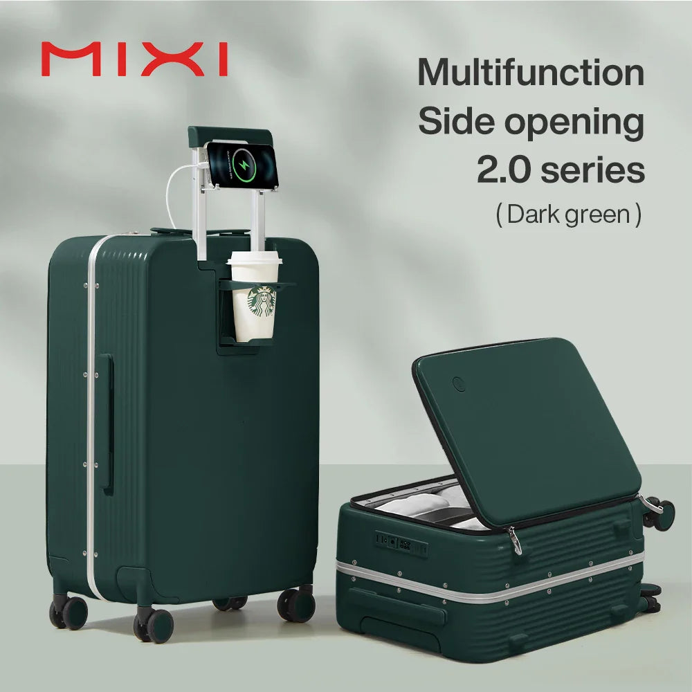 Mixi Aluminum Frame Carry-On Suitcase – 20"/24" Rolling Luggage with USB Port, Cup & Phone Holder