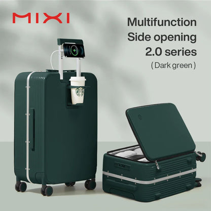 Mixi Aluminum Frame Carry-On Suitcase – 20"/24" Rolling Luggage with USB Port, Cup & Phone Holder