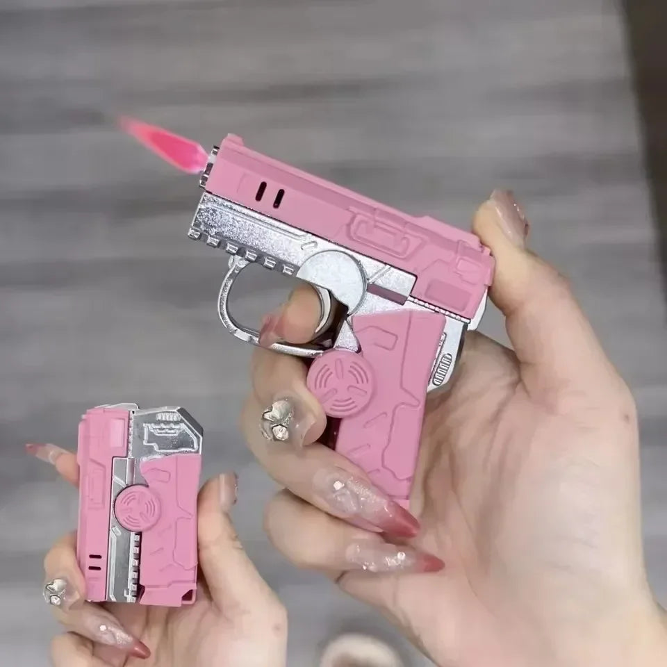 Folding Gun Style Lighter - Windproof Butane Jet Flame Metal Lighter with Laser