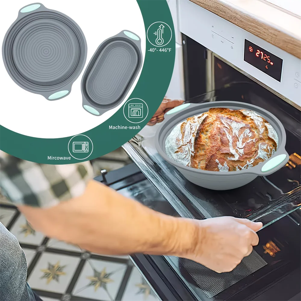 Silicone Bread Fermentation Basket - Foldable Easy-Clean Dough Proofing Bowl for Home Baking