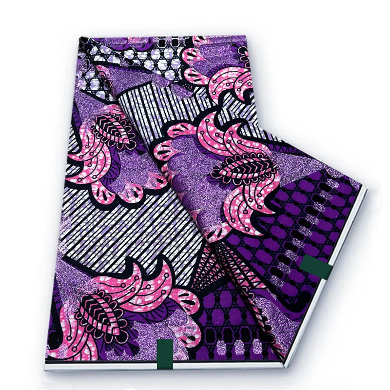 Grand African Glitter Wax Fabric - 6 Yards Soft Cotton Ankara Print Material for Nigerian Clothing