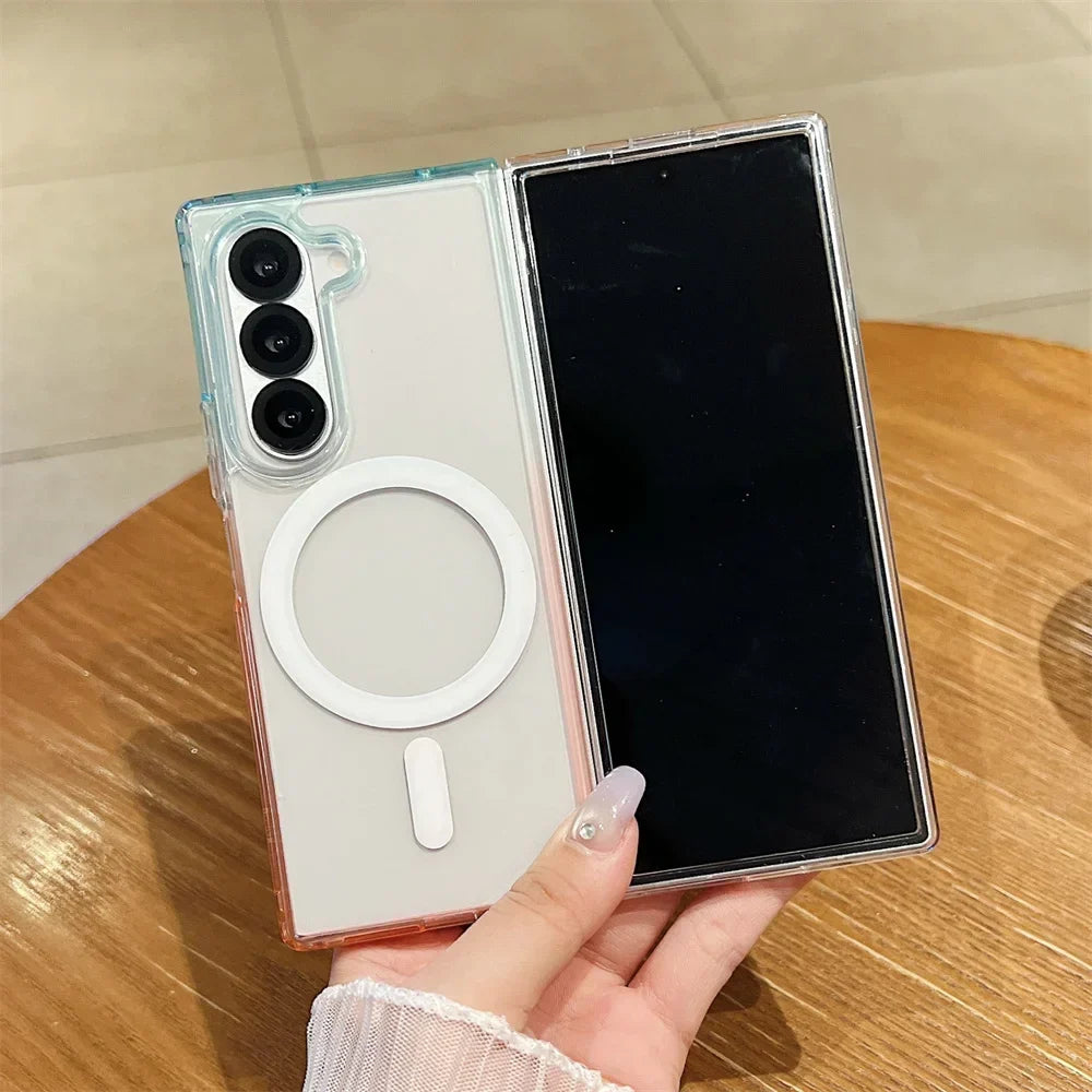 Dopamine Gradient Clear Case - Anti-Drop Magnetic Wireless Charging Cover for Samsung Galaxy Z Fold 3-7