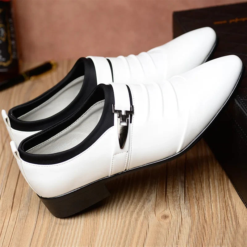 Men’s Classic White Dress Shoes - Casual Business Leather Point Toe Wedding Formal Shoes Size 46