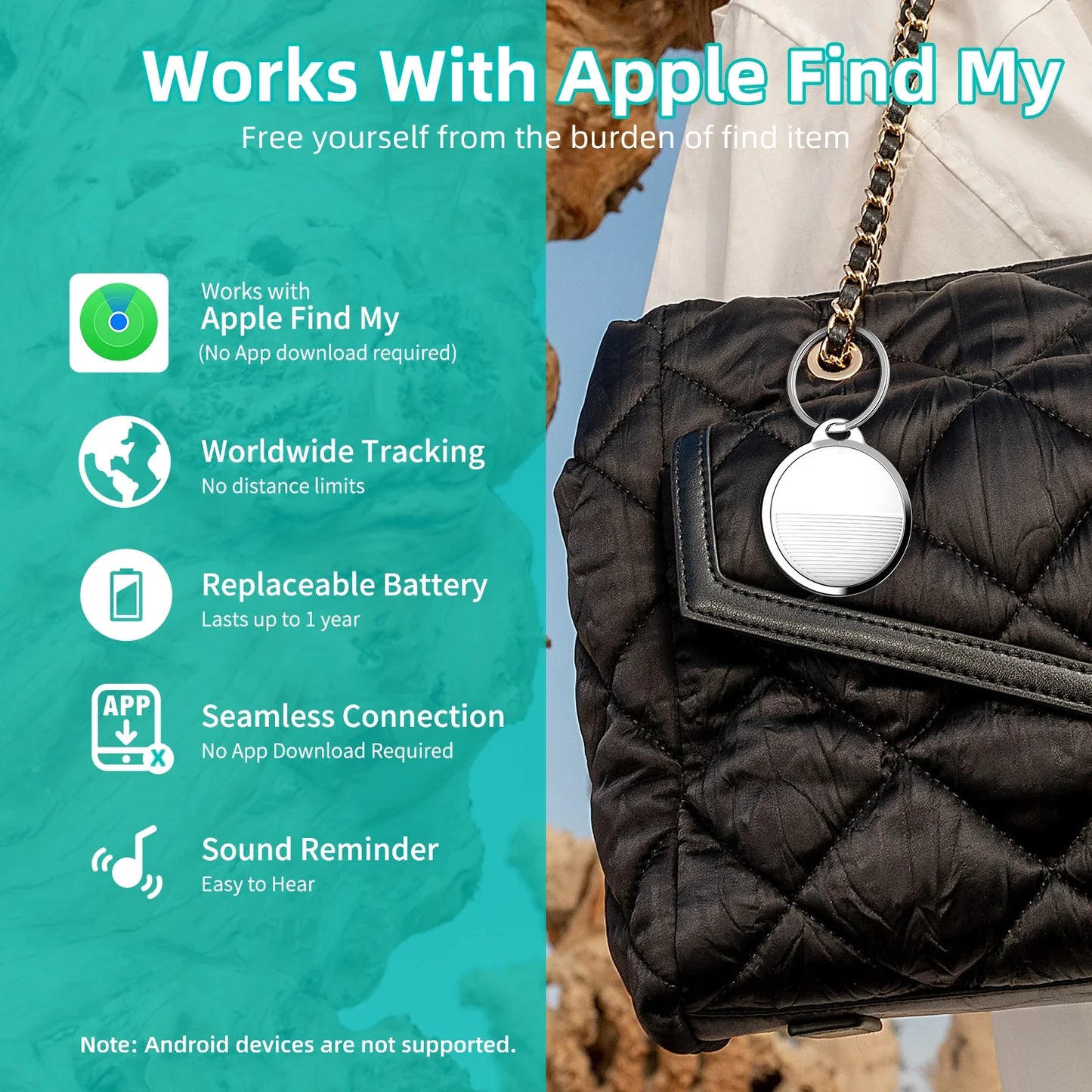 Mini GPS Tracker for Apple iOS — Find My App Compatible Smart Bluetooth AirTag for Child, Pet, Bike & Bag Loss