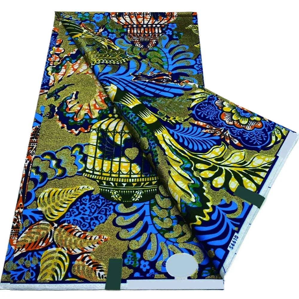African Golden Glitter Wax Fabric - 6 Yards Ankara Batik Pagne Material for Sewing & Fashion Designs