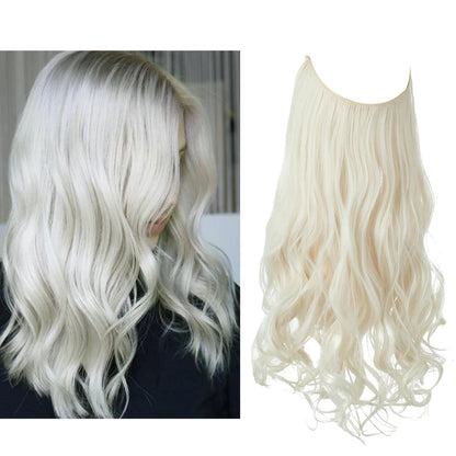 Synthetic Ombre Hair Extension - One Piece Invisible Wire Long Wavy Clipless False Hairpiece Black Blonde Pink